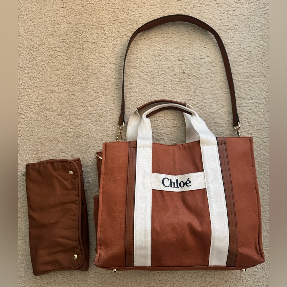 Chloe Brown and White Tote Bag